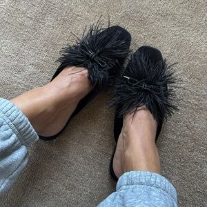 Elegant Black Feathered Women's Shoes
